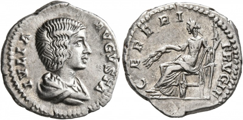 Julia Domna, Augusta, 193-217. Denarius (Silver, 18 mm, 3.08 g, 6 h), Rome, 196-...