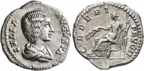 Julia Domna, Augusta, 193-217. Denarius (Silver, 18 mm, 3.08 g, 6 h), Rome, 196-211. IVLIA AVGVSTA Draped bust of Julia Domna to right. Rev. CERERI FR...