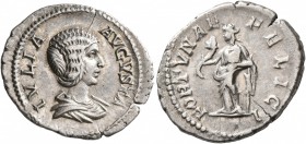 Julia Domna, Augusta, 193-217. Denarius (Silver, 21 mm, 3.26 g, 7 h), Rome, 196-211. IVLIA AVGVSTA Draped bust of Julia Domna to right. Rev. FORTVNAE ...