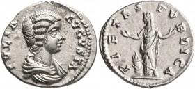 Julia Domna, Augusta, 193-217. Denarius (Silver, 19 mm, 2.85 g, 7 h), Laodicea, circa 198-202. IVLIA AVGVSTA Draped bust of Julia Domna to right. Rev....