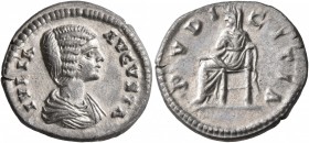 Julia Domna, Augusta, 193-217. Denarius (Silver, 19 mm, 3.95 g, 6 h), Laodicea, circa 196-202. IVLIA AVGVSTA Draped bust of Julia Domna to right. Rev....
