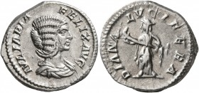 Julia Domna, Augusta, 193-217. Denarius (Silver, 19 mm, 3.76 g, 1 h), Rome, 211-217. IVLIA PIA FELIX AVG Draped bust of Julia Domna to right. Rev. DIA...