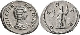 Julia Domna, Augusta, 193-217. Denarius (Silver, 20 mm, 3.77 g, 12 h), Rome, 211-217. IVLIA PIA FELIX AVG Draped bust of Julia Domna to right. Rev. VE...
