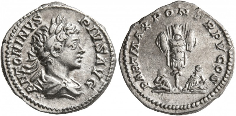 Caracalla, 198-217. Denarius (Silver, 19 mm, 3.15 g, 12 h), Rome, 202. ANTONINVS...