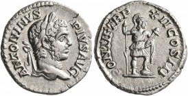 Caracalla, 198-217. Denarius (Silver, 18 mm, 3.25 g, 7 h), Rome, 209. ANTONINVS PIVS AVG Laureate head of Caracalla to right. Rev. PONTIF TR P XII COS...