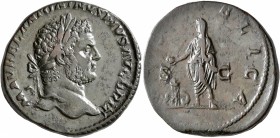 Caracalla, 198-217. Sestertius (Orichalcum, 30 mm, 20.63 g, 11 h), Rome, 210-213. M AVREL ANTONINVS PIVS AVG GERM Laureate head of Caracalla to right....