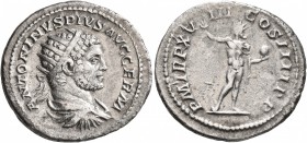 Caracalla, 198-217. Antoninianus (Silver, 23 mm, 4.63 g, 7 h), Rome, 215. ANTONINVS PIVS AVG GERM Radiate, draped and cuirassed bust of Caracalla to r...