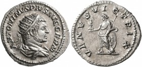 Caracalla, 198-217. Antoninianus (Silver, 23 mm, 4.92 g, 6 h), Rome, 215-217. ANTONINVS PIVS AVG GERM Radiate and draped bust of Caracalla to right, s...