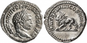 Caracalla, 198-217. Denarius (Silver, 20 mm, 4.00 g, 1 h), Rome, 216. ANTONINVS PIVS AVG GERM Laureate head of Caracalla to right. Rev. P M TR P XVIII...