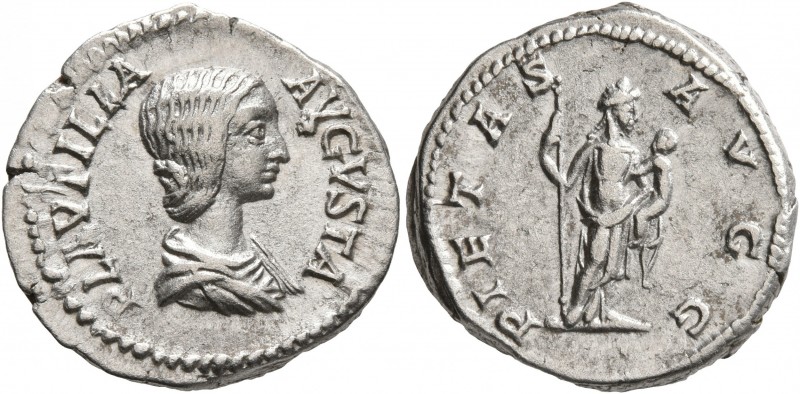 Plautilla, Augusta, 202-205. Denarius (Silver, 19 mm, 3.73 g, 12 h), Rome. PLAVT...