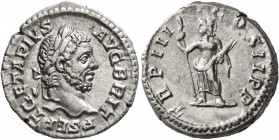 Geta, 209-211. Denarius (Silver, 18 mm, 3.31 g, 1 h), Rome, 211. P SEPT GETA PIVS AVG BRIT Laureate head of Geta to right. Rev. TR P III COS II P P Ja...