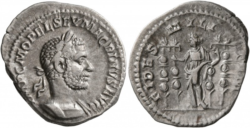 Macrinus, 217-218. Denarius (Silver, 20 mm, 2.59 g, 1 h), Rome, spring-summer 21...