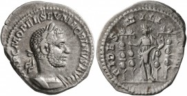 Macrinus, 217-218. Denarius (Silver, 20 mm, 2.59 g, 1 h), Rome, spring-summer 217. IMP C M OPEL SEV MACRINVS AVG Laureate and cuirassed bust of Macrin...