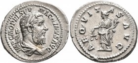 Macrinus, 217-218. Denarius (Silver, 21 mm, 3.78 g, 6 h), Rome, March-June 218. IMP C M OPEL SEV MACRINVS AVG Laureate and draped bust of Macrinus to ...