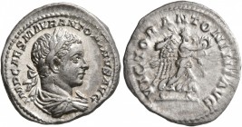 Elagabalus, 218-222. Denarius (Silver, 20 mm, 3.52 g, 12 h), Rome, 218-219. IMP CAES M AVR ANTONINVS AVG Laureate, draped and bust of Elagabalus to ri...