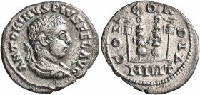Elagabalus, 218-222. Denarius (Silver, 19 mm, 2.35 g, 12 h), Antiochia, 218-219. ANTONINVS PIVS FEL AVG Laureate, draped and cuirassed bust of Elagaba...