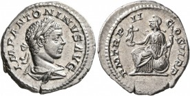 Elagabalus, 218-222. Denarius (Silver, 20 mm, 3.42 g, 11 h), Rome, 219. IMP ANTONINVS AVG Laureate and draped bust of Elagabalus to right, seen from b...