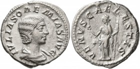 Julia Soaemias, Augusta, 218-222. Denarius (Silver, 20 mm, 2.95 g, 12 h), Rome. IVLIA SOAEMIAS AVG Draped bust of Julia Soaemias to right. Rev. VENVS ...