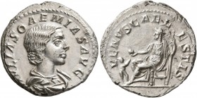Julia Soaemias, Augusta, 218-222. Denarius (Silver, 18 mm, 3.21 g, 1 h), Rome. IVLIA SOAEMIAS AVG Draped bust of Julia Soaemias to right. Rev. VENVS C...