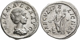Julia Maesa, Augusta, 218-224/5. Denarius (Silver, 19 mm, 3.18 g, 7 h), Rome. IVLIA MAESA AVG Draped bust of Julia Maesa to right. Rev. SAECVLI FELICI...