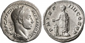 Severus Alexander, 222-235. Denarius (Silver, 18 mm, 3.13 g, 6 h), Rome, 225. IMP C M AVR SEV ALEXAND AVG Laureate and draped bust of Severus Alexande...