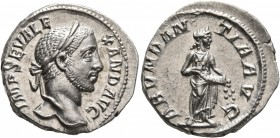 Severus Alexander, 222-235. Denarius (Silver, 19 mm, 3.35 g, 1 h), Rome, 229. IMP SEV ALEXAND AVG Laureate head of Severus Alexander to right, with sl...