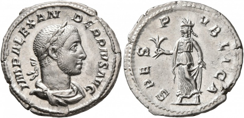 Severus Alexander, 222-235. Denarius (Silver, 19 mm, 2.95 g, 6 h), Rome, 232. IM...