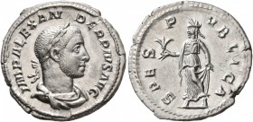 Severus Alexander, 222-235. Denarius (Silver, 19 mm, 2.95 g, 6 h), Rome, 232. IMP ALEXANDER PIVS AVG Laureate and draped bust of Severus Alexander to ...