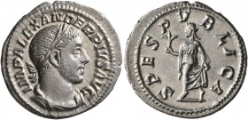 Severus Alexander, 222-235. Denarius (Silver, 20 mm, 2.78 g, 12 h), Rome, 232. IMP ALEXANDER PIVS AVG Laureate and draped bust of Severus Alexander to...