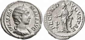 Julia Mamaea, Augusta, 222-235. Denarius (Silver, 19 mm, 3.00 g, 1 h), Rome, 232. IVLIA MAMAE AVG Diademed and draped bust of Julia Mamaea to right. R...