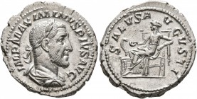 Maximinus I, 235-238. Denarius (Silver, 21 mm, 3.55 g, 6 h), Rome, 236. IMP MAXIMINVS PIVS AVG Laureate, draped and cuirassed bust of Maximinus I to r...