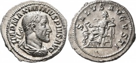 Maximinus I, 235-238. Denarius (Silver, 21 mm, 3.30 g, 6 h), Rome, 236. IMP MAXIMINVS PIVS AVG Laureate, draped and cuirassed bust of Maximinus I to r...