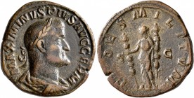 Maximinus I, 235-238. Sestertius (Orichalcum, 31 mm, 23.00 g, 1 h), Rome, 236-237. MAXIMINVS PIVS AVG GERM Laureate, draped and cuirassed bust of Maxi...
