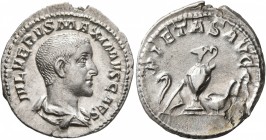 Maximus, Caesar, 235/6-238. Denarius (Silver, 20 mm, 2.51 g, 11 h), Rome, 236-238. IVL VERVS MAXIMVS CAES Bare-headed and draped bust of Maximus to ri...