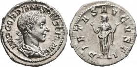 Gordian III, 238-244. Denarius (Silver, 20 mm, 3.19 g, 6 h), Rome, Summer 241. IMP GORDIANVS PIVS FEL AVG Laureate, draped and cuirassed bust of Gordi...