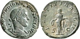 Gordian III, 238-244. Sestertius (Orichalcum, 30 mm, 16.45 g, 12 h), Rome, 241-243. IMP GORDIANVS PIVS FEL AVG Laureate, draped and cuirassed bust of ...