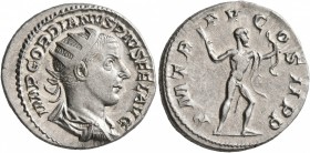 Gordian III, 238-244. Antoninianus (Silver, 22 mm, 4.75 g, 7 h), Antiochia, 242-243. IMP GORDIANVS PIVS FEL AVG Radiate, draped and cuirassed bust of ...