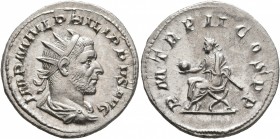 Philip I, 244-249. Antoninianus (Silver, 23 mm, 4.00 g, 6 h), Rome, 245. IMP M IVL PHILIPPVS AVG Radiate, draped and cuirassed bust of Philip I to rig...
