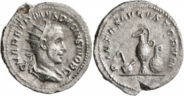 Herennius Etruscus, as Caesar, 249-251. Antoninianus (Silver, 23 mm, 3.54 g, 7 h), Rome, circa 250-251. Q HER ETR MES DECIVS NOB C Radiate and draped ...
