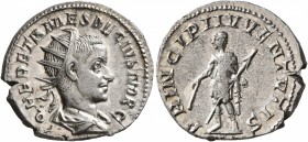 Herennius Etruscus, as Caesar, 249-251. Antoninianus (Silver, 22 mm, 3.73 g, 1 h), Rome, circa 250-251. Q HER ETR MES DECIVS NOB C Radiate and draped ...