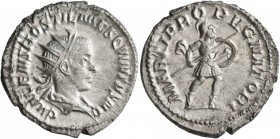 Hostilian, as Caesar, 250-251. Antoninianus (Silver, 23 mm, 3.34 g, 1 h), Rome, 251. C VALENS HOSTIL MES QVINTVS N C Radiate and draped bust of Hostil...