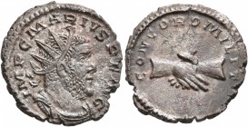 Marius, Romano-Gallic usurper, 269. Antoninianus (Silvered bronze, 18 mm, 2.65 g, 1 h), Treveri. IMP C MARIVS P F AVG Radiate, draped and cuirassed bu...