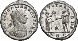 Aurelian, 270-275. Antoninianus (Silvered bronze, 23 mm, 3.12 g, 7 h), Serdica, November 274–September 275. IMP C AVRELIANVS P F AVG Radiate and cuira...