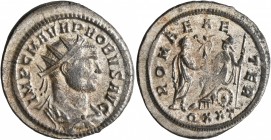 Probus, 276-282. Antoninianus (Silvered bronze, 24 mm, 3.86 g, 6 h), Ticinum, 276. IMP C M AVR PROBVS AVG Radiate, draped and cuirassed bust of Probus...