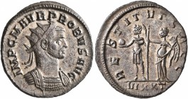 Probus, 276-282. Antoninianus (Silvered bronze, 22 mm, 4.05 g, 12 h), Ticinum, 276. IMP C M AVR PROBVS AVG Radiate and cuirassed bust of Probus to rig...