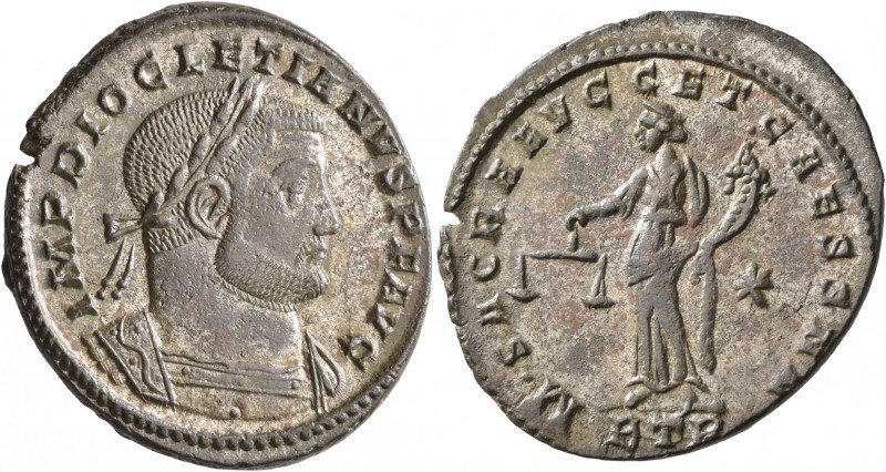 Diocletian, 284-305. Follis (Silvered bronze, 29 mm, 8.40 g, 5 h), Treveri, circ...