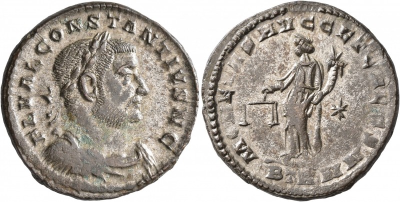 Constantius I, as Caesar, 293-305. Follis (Silvered bronze, 27 mm, 9.81 g, 12 h)...