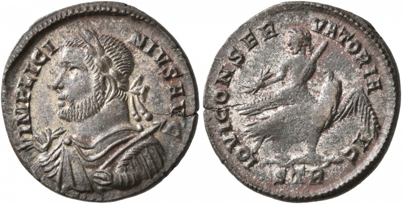 Licinius I, 308-324. Follis (Silvered bronze, 17 mm, 2.52 g, 12 h), Treveri, 318...