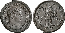 Constantine I, 307/310-337. Follis (Bronze, 26 mm, 6.77 g, 6 h), Treveri, autumn 307-end of 308. IMP CONSTANTINVS P F AVG Laureate and cuirassed bust ...