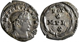 Constantine I, 307/310-337. 1/4 Follis (Bronze, 14 mm, 1.11 g, 5 h), Treveri, 310-311. CONSTANTINVS AVG Laureate and cuirassed bust of Constantine I t...